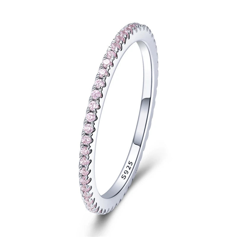 Sterling Silver CZ Diamond Stackable Ring - Shine Bright! Platinum-plated eternity bands for women. Elevate your style effortlessly. Order now! حلقة الفضية عيار 925 مرصعة بالألماس الزركوني - اشرقي ببريق! حلقات الخلود المطلية بالبلاتين