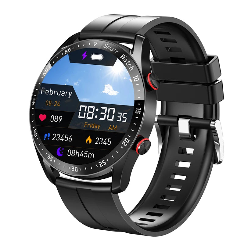 Men's Smart Health Watch: ECG+PPG, Bluetooth Calls, Blood Pressure, Fitness Tracking, Waterproof, Sports Smartwatch with Box.
ساعة ذكية للرجال: رصد ECG+PPG، مكالمات بلوتوث، ضغط الدم، تتبع اللياقة البدنية، مقاومة للماء، ساعة ذكية للرياضة مع علبة.