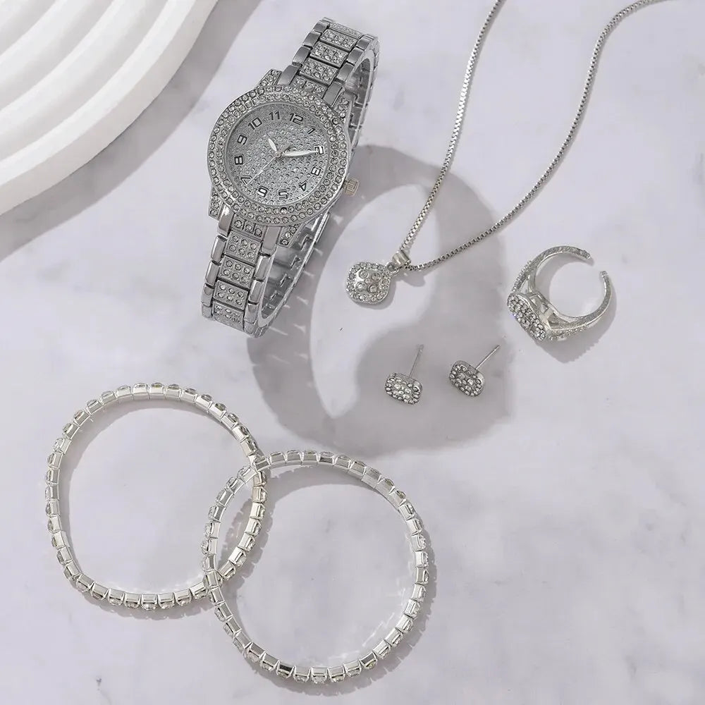 Watch Set - Elegant timepieces for her! Perfect as a gift. Quartz movement, rhinestone-encrusted alloy bracelet. احصلي على ساعتك الآن!