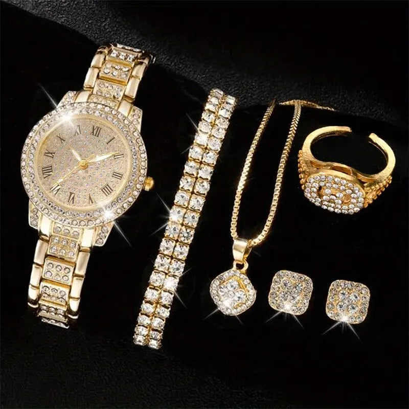 Watch Set - Elegant timepieces for her! Perfect as a gift. Quartz movement, rhinestone-encrusted alloy bracelet. احصلي على ساعتك الآن!