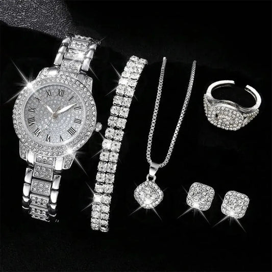 Watch Set - Elegant timepieces for her! Perfect as a gift. Quartz movement, rhinestone-encrusted alloy bracelet. احصلي على ساعتك الآن!