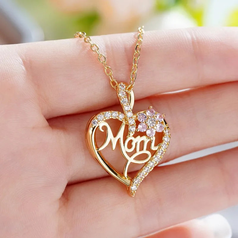 Trendy Pink Flower Necklace for Mom - معلقة حصرية بتصميم عصري باللون الوردي لعيد الأم