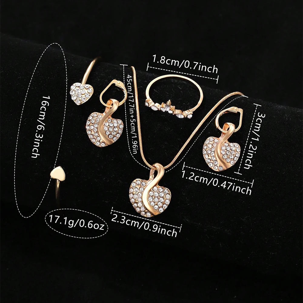 Luxurious Gold Quartz Watch and Jewelry Set for Stylish Women - مجموعة مجوهرات وساعة يد فاخرة باللون الذهبي للنساء الأنيقات