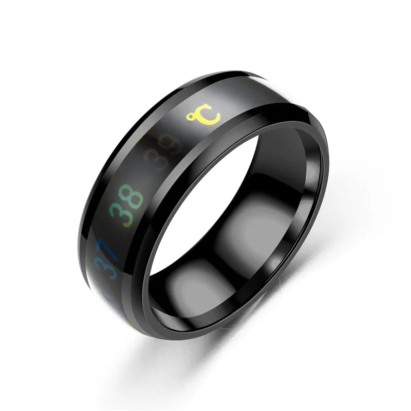 Temperature Ring Titanium Steel Mood Emotion Feeling Intelligent Temperature Sensitive Ring for Women and Men - خاتم تيتانيوم فولاذي حساس لدرجة الحرارة، يتفاعل بذكاء مع المزاج والمشاعر، مقاوم للماء، مجوهرات رائعة للرجال والنساء