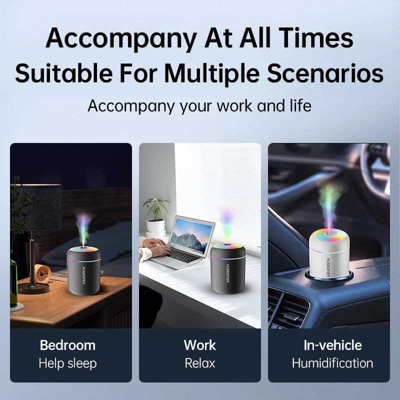 Mini USB Electric Aroma Diffuser for Car, Home, Bedroom - مرطب هواء مصغر بسعة 180 مليلتر مع منفذ USB ومنقي للزيوت الأساسية ومصنع للضباب العطري مع إضاءة للسيارة والمنزل وغرفة النوم