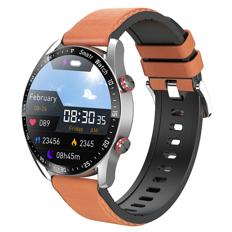 Men's Smart Health Watch: ECG+PPG, Bluetooth Calls, Blood Pressure, Fitness Tracking, Waterproof, Sports Smartwatch with Box.
ساعة ذكية للرجال: رصد ECG+PPG، مكالمات بلوتوث، ضغط الدم، تتبع اللياقة البدنية، مقاومة للماء، ساعة ذكية للرياضة مع علبة.