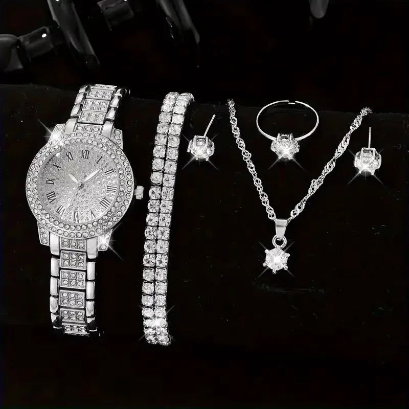 Watch Set - Elegant timepieces for her! Perfect as a gift. Quartz movement, rhinestone-encrusted alloy bracelet. احصلي على ساعتك الآن!