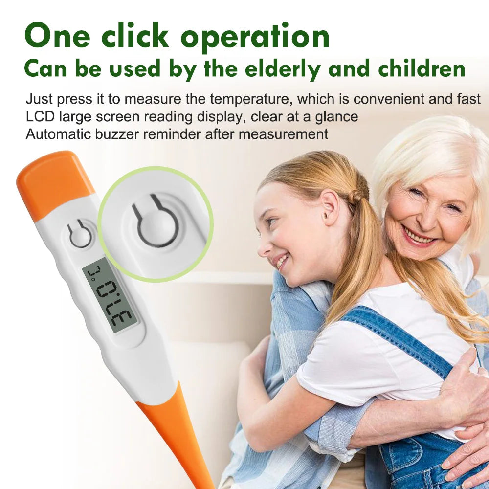 Baby Clinical Digital Baby Thermometer: LCD Display, Flexible Tip, 60-Second Quick Accurate Fever Reading, Suitable for Rectal, Oral, and Underarm Use.
ترمومتر رقمي سريع للأطفال: شاشة LCD، طرف مرن، قراءة دقيقة للحمى في 60 ثانية، مناسب للاستخدام الشرجي وتح