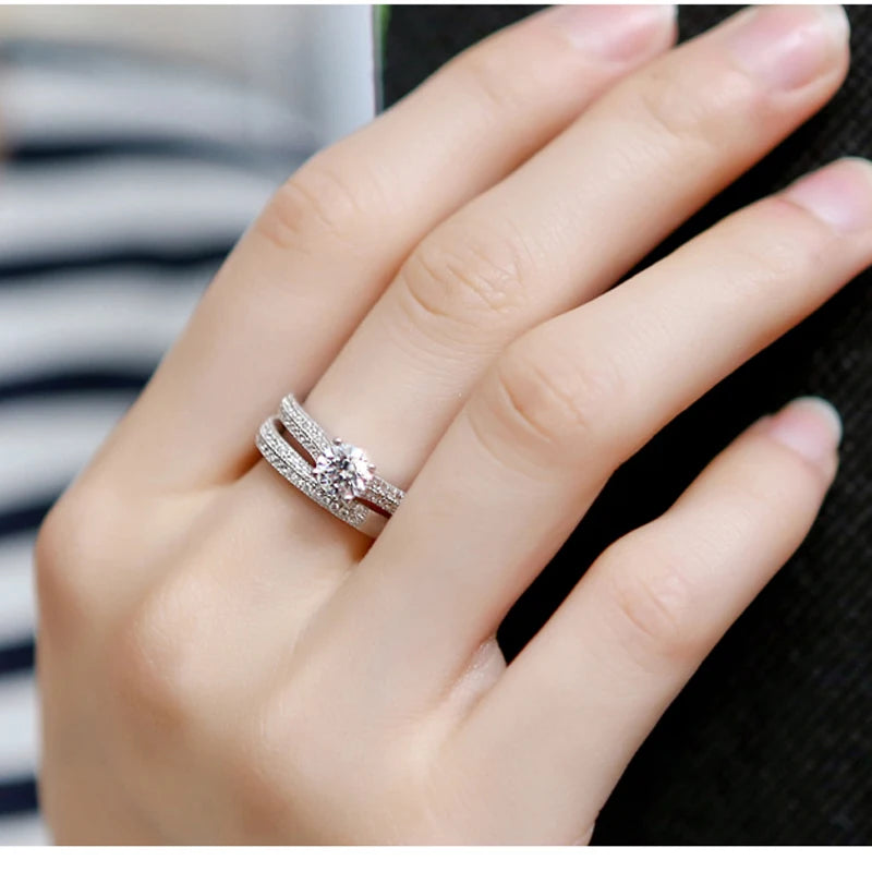 Sterling Silver Wedding Ring Set for Women - خاتم زفاف فضة استرلينية عتيق مع تصميم  للنساء، هدية ذكرى للسيدات، مبيعات بالجملة للمجوهرات