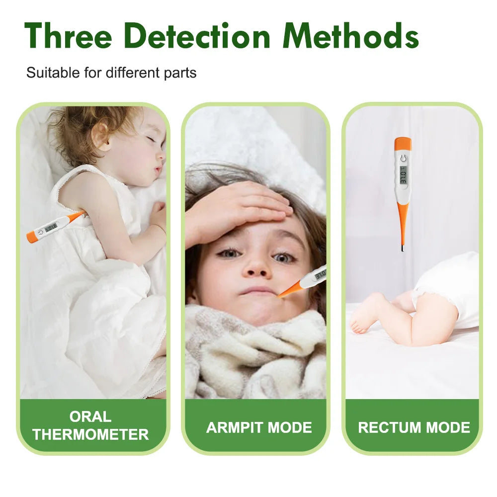 Baby Clinical Digital Baby Thermometer: LCD Display, Flexible Tip, 60-Second Quick Accurate Fever Reading, Suitable for Rectal, Oral, and Underarm Use.
ترمومتر رقمي سريع للأطفال: شاشة LCD، طرف مرن، قراءة دقيقة للحمى في 60 ثانية، مناسب للاستخدام الشرجي وتح