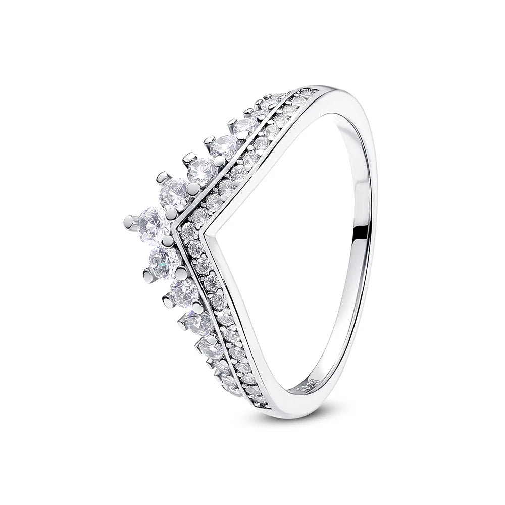 Original 925 Sterling Silver Rings for Women - خواتم فضة استرلينية أصلية للنساء بتصميم تاج وقلب وشمس وقمر، مثالية للخطوبة والزفاف، بلمعة ذهبية وزركون مرصعة، مجوهرات فاخرة