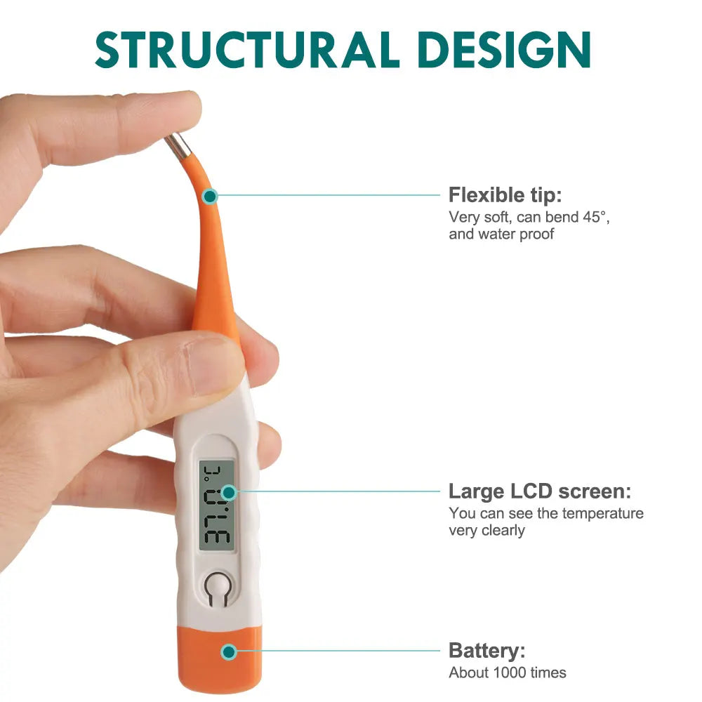 Baby Clinical Digital Baby Thermometer: LCD Display, Flexible Tip, 60-Second Quick Accurate Fever Reading, Suitable for Rectal, Oral, and Underarm Use.
ترمومتر رقمي سريع للأطفال: شاشة LCD، طرف مرن، قراءة دقيقة للحمى في 60 ثانية، مناسب للاستخدام الشرجي وتح