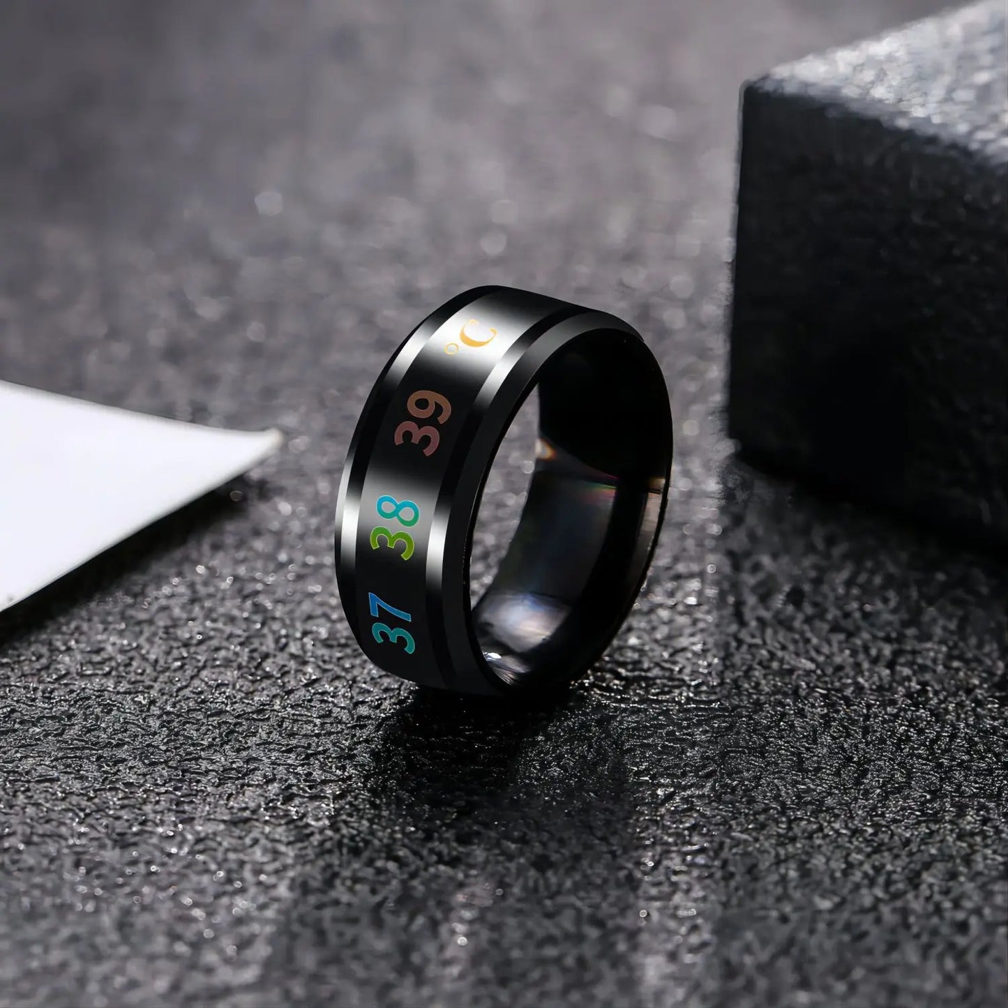 Temperature Ring Titanium Steel Mood Emotion Feeling Intelligent Temperature Sensitive Ring for Women and Men - خاتم تيتانيوم فولاذي حساس لدرجة الحرارة، يتفاعل بذكاء مع المزاج والمشاعر، مقاوم للماء، مجوهرات رائعة للرجال والنساء