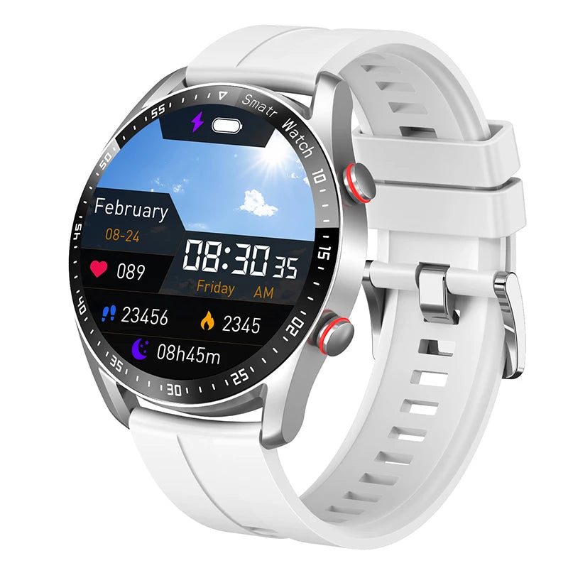 Men's Smart Health Watch: ECG+PPG, Bluetooth Calls, Blood Pressure, Fitness Tracking, Waterproof, Sports Smartwatch with Box.
ساعة ذكية للرجال: رصد ECG+PPG، مكالمات بلوتوث، ضغط الدم، تتبع اللياقة البدنية، مقاومة للماء، ساعة ذكية للرياضة مع علبة.