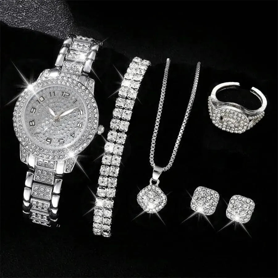 Watch Set - Elegant timepieces for her! Perfect as a gift. Quartz movement, rhinestone-encrusted alloy bracelet. احصلي على ساعتك الآن!