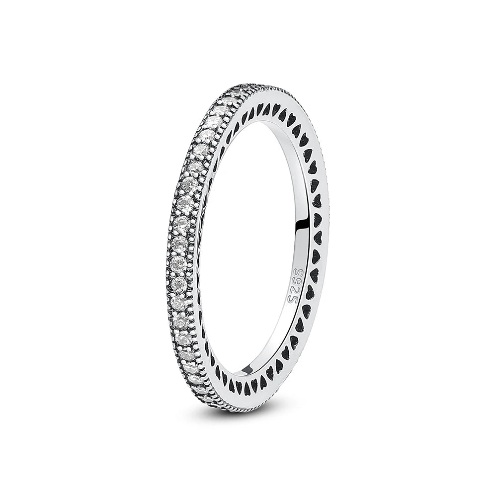 Original 925 Sterling Silver Rings for Women - خواتم فضة استرلينية أصلية للنساء بتصميم تاج وقلب وشمس وقمر، مثالية للخطوبة والزفاف، بلمعة ذهبية وزركون مرصعة، مجوهرات فاخرة